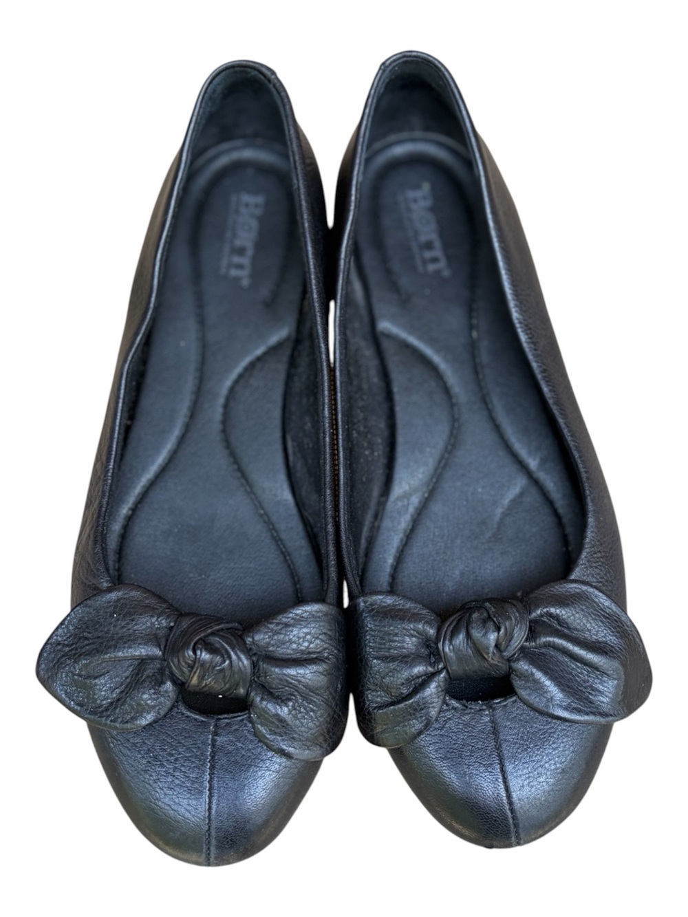Born Black Leather Ballet Flats With Bow Size 9.5